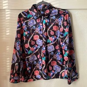 Vintage 80’s style mixed print long sleeve button down shirt